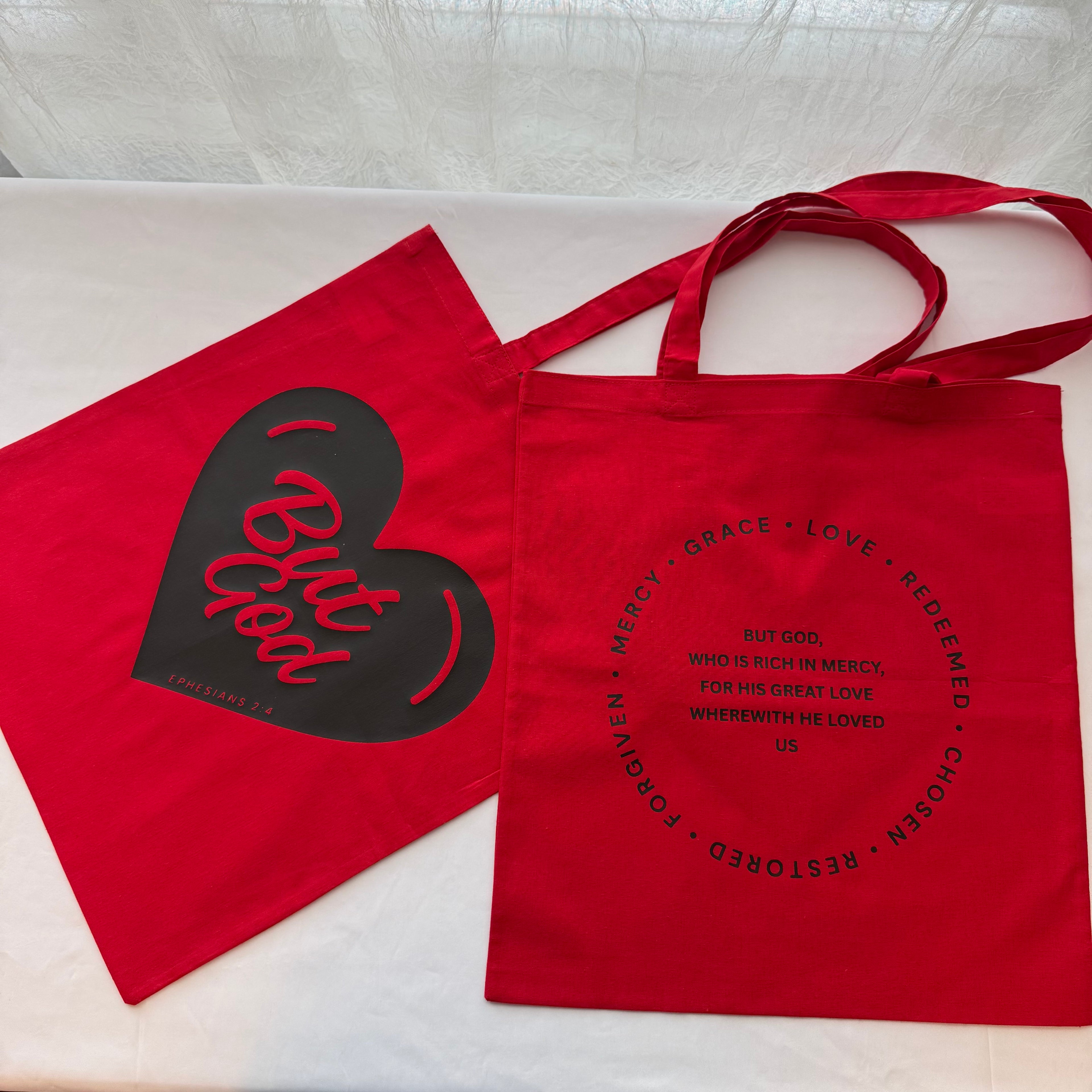 Red "But God" Tote Bag