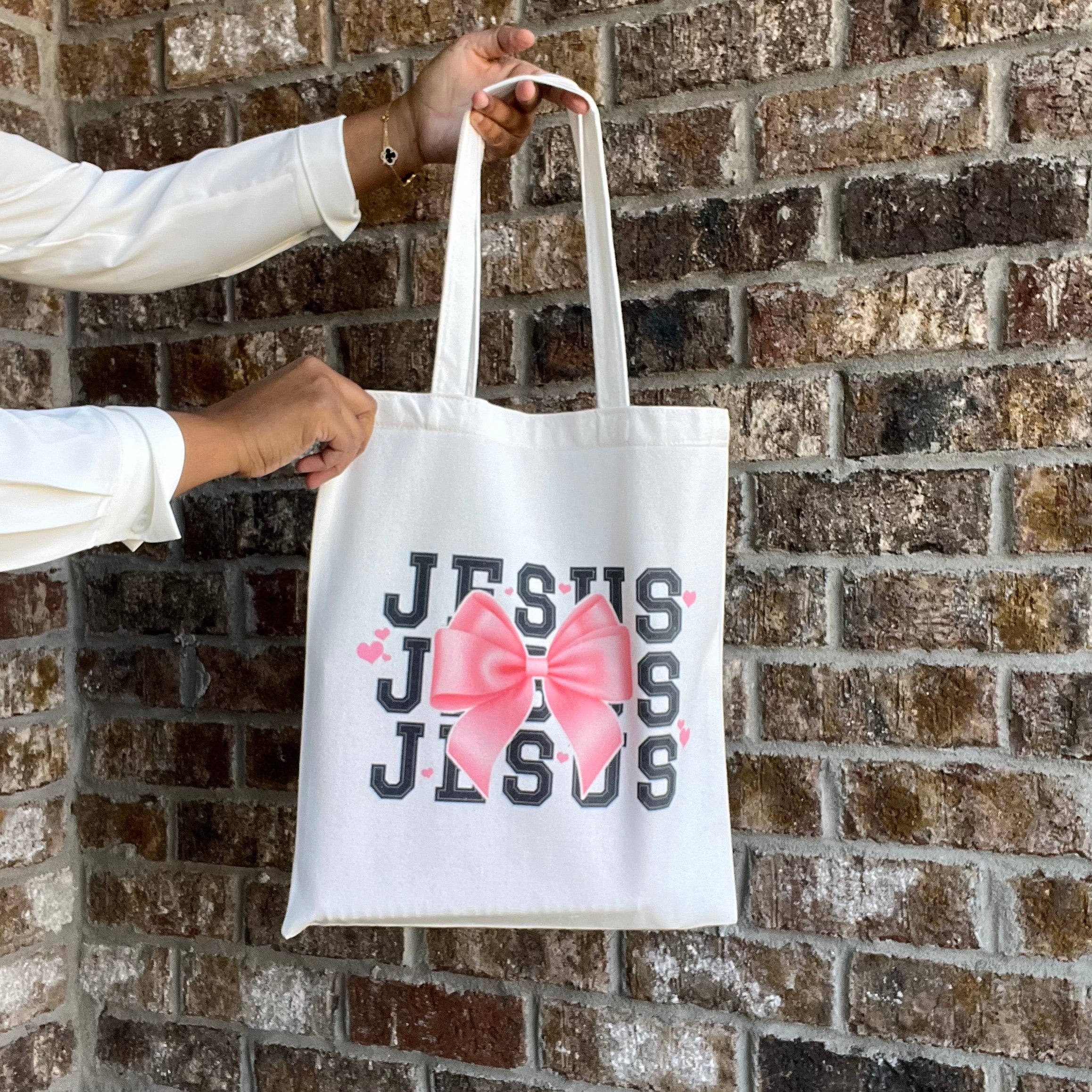 Jesus + Pink Bow Tote Bag