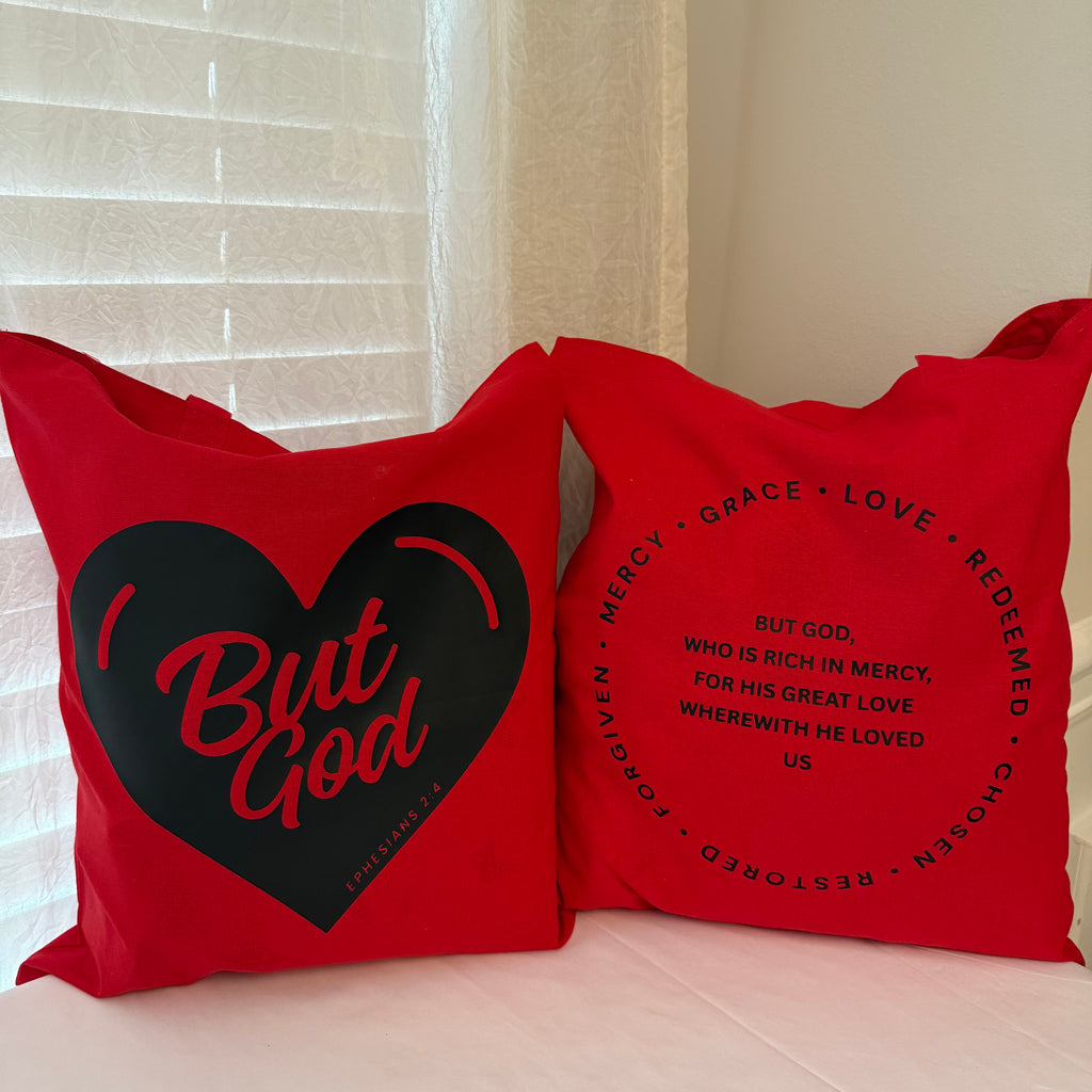 Red "But God" Tote Bag