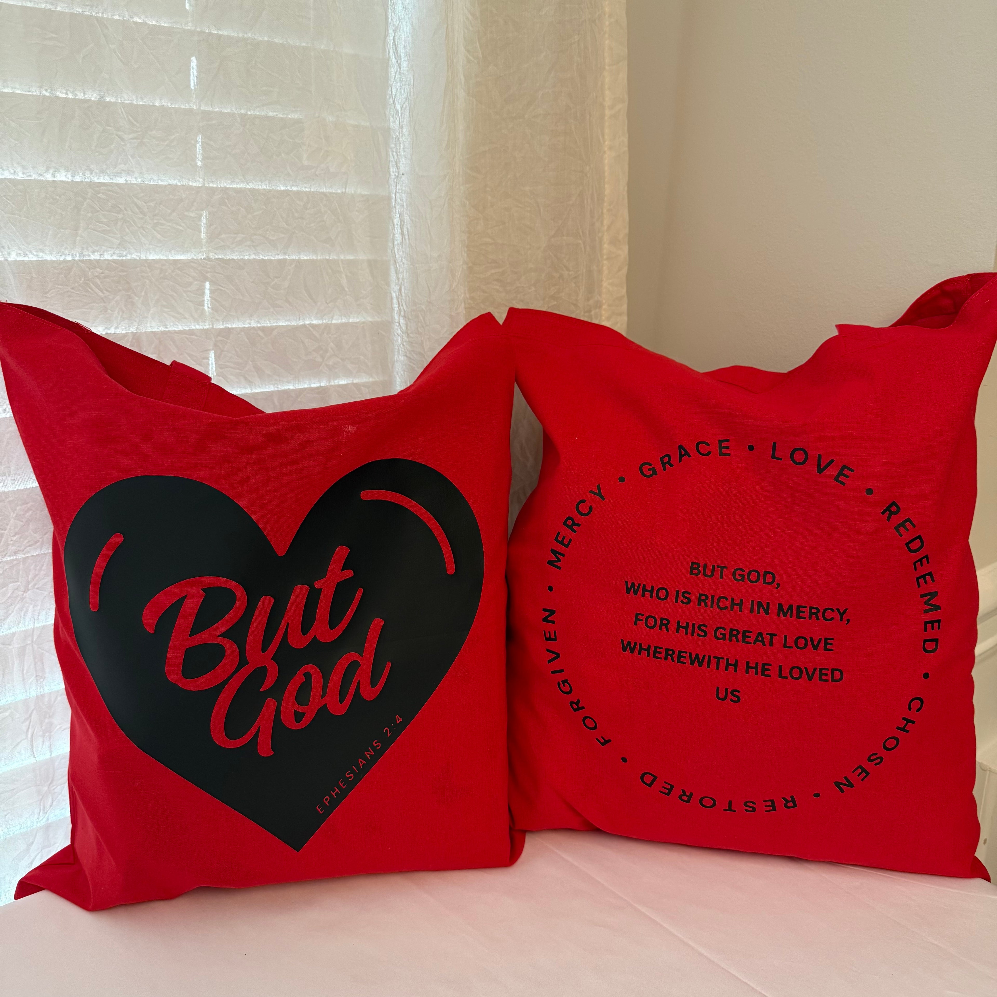 Red "But God" Tote Bag