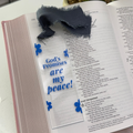 Acrylic Faith Bookmark: "God's Promises Are My Peace" with Denim Ribbon