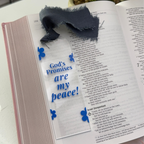 Acrylic Faith Bookmark: "God's Promises Are My Peace" with Denim Ribbon