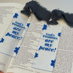 Acrylic Faith Bookmark: "God's Promises Are My Peace" with Denim Ribbon