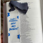Acrylic Faith Bookmark: "God's Promises Are My Peace" with Denim Ribbon