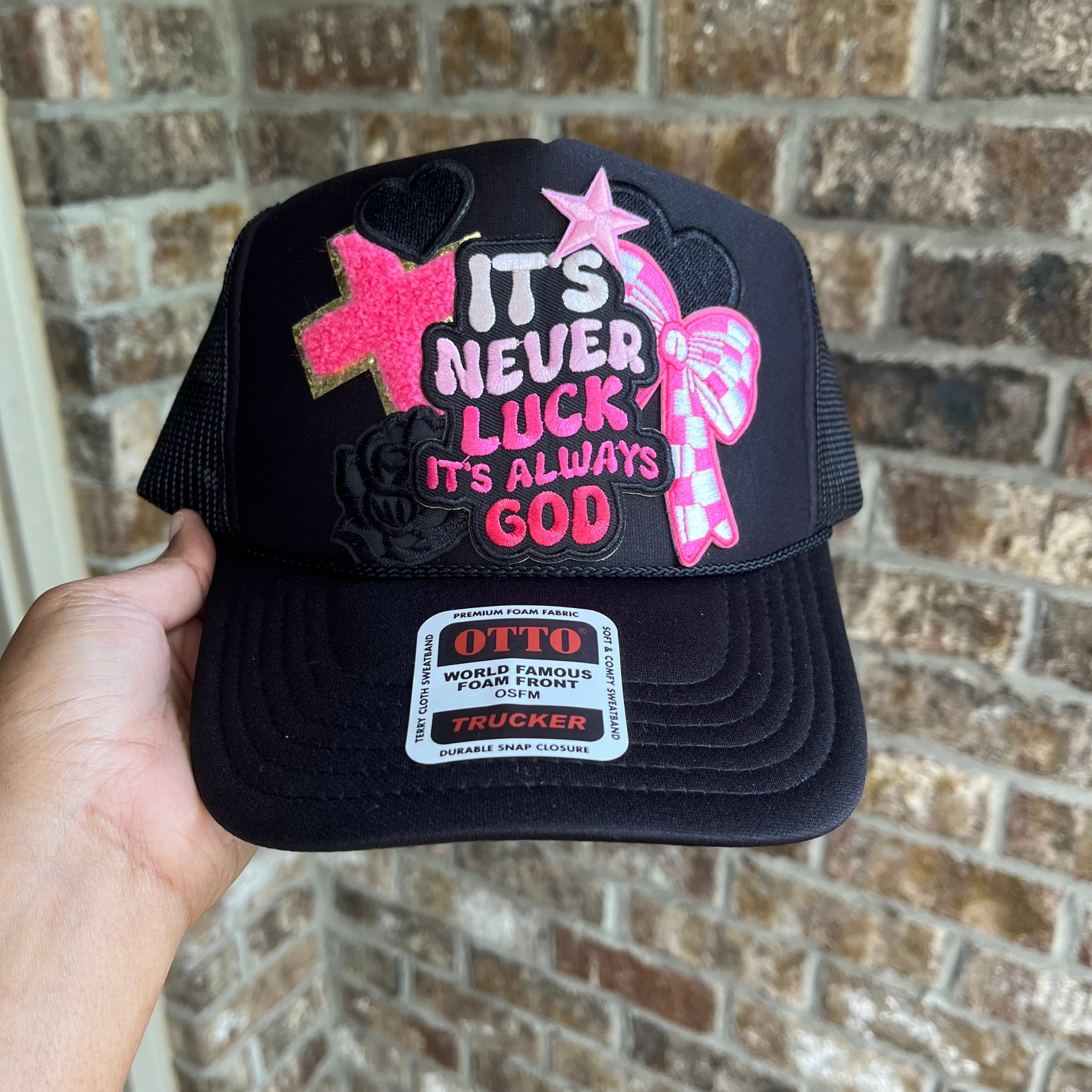 It's Never Luck, It's Always God Trucker Hat: Christian Faith Statement