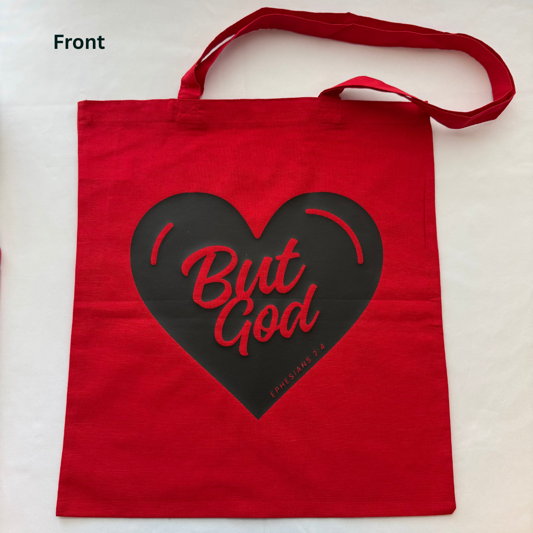 Red "But God" Tote Bag