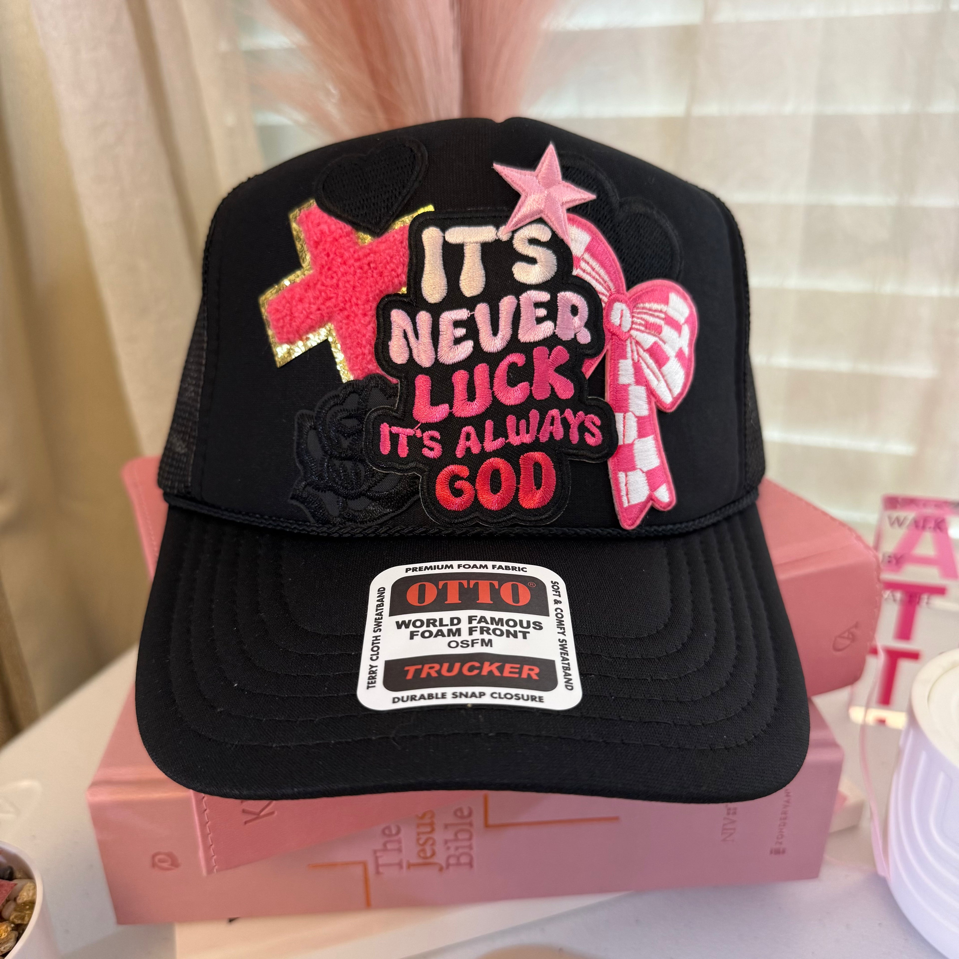 It's Never Luck, It's Always God Trucker Hat: Christian Faith Statement