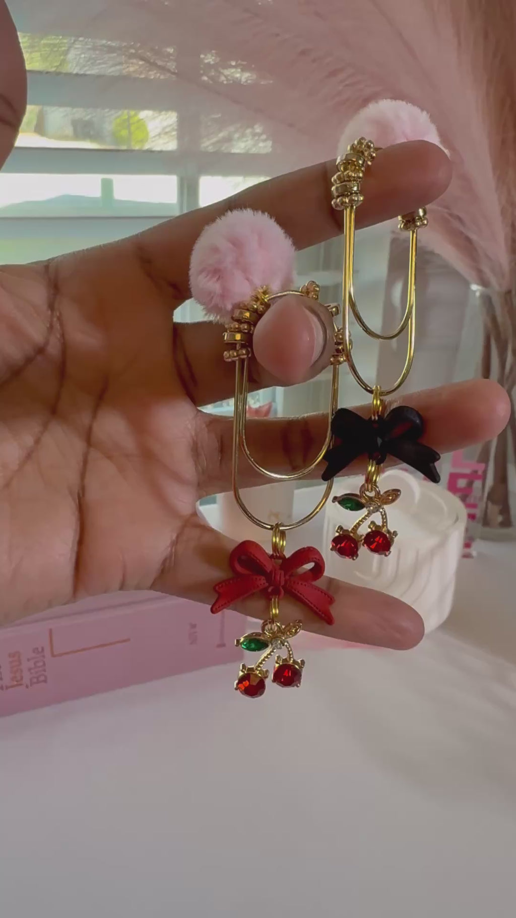Gold Jumbo PomPom Paper Clip Bookmarks, Binder Charms