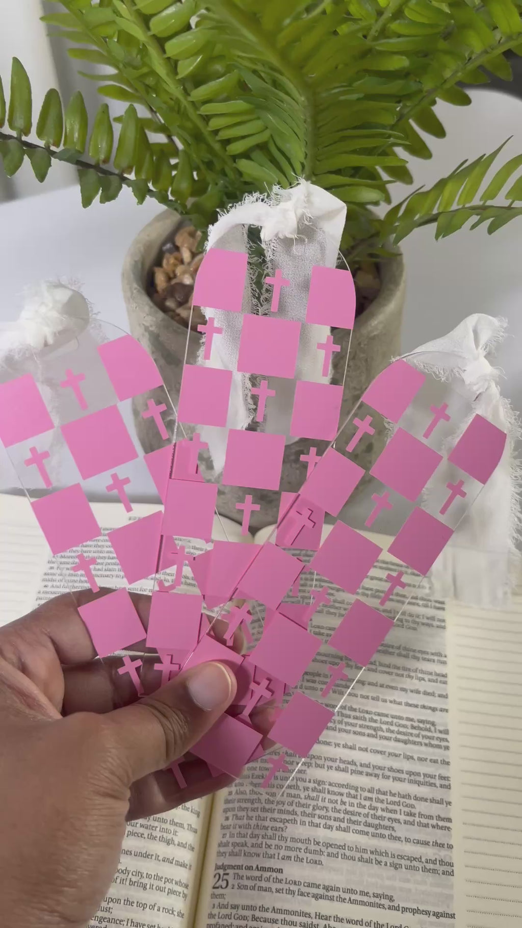 Pink Checkered Cross Acrylic Bookmarks